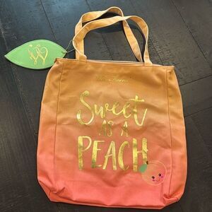 TOO FACED Sweet As A Peach Gold Foil Ombre Beach Lined Canvas Tote Shopper Bag‍‍